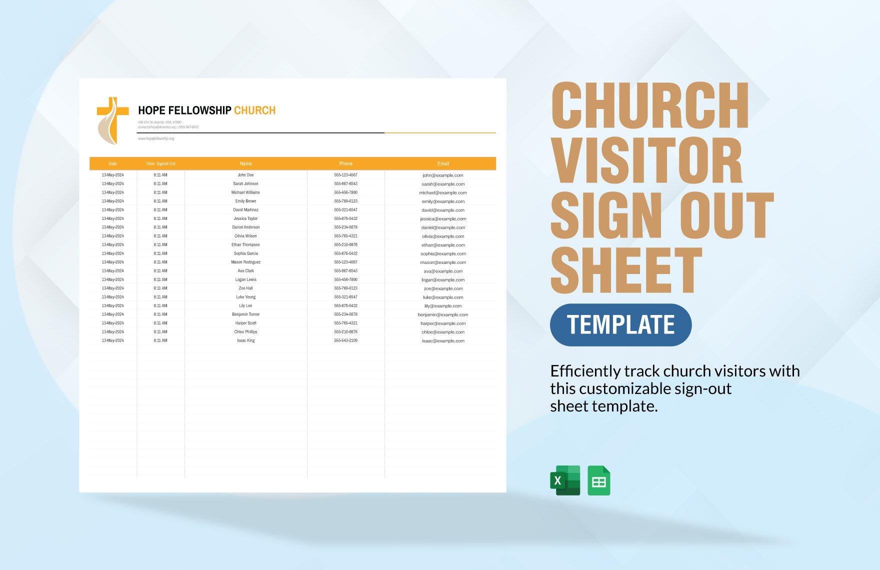Church Visitor Sign out Sheet Template