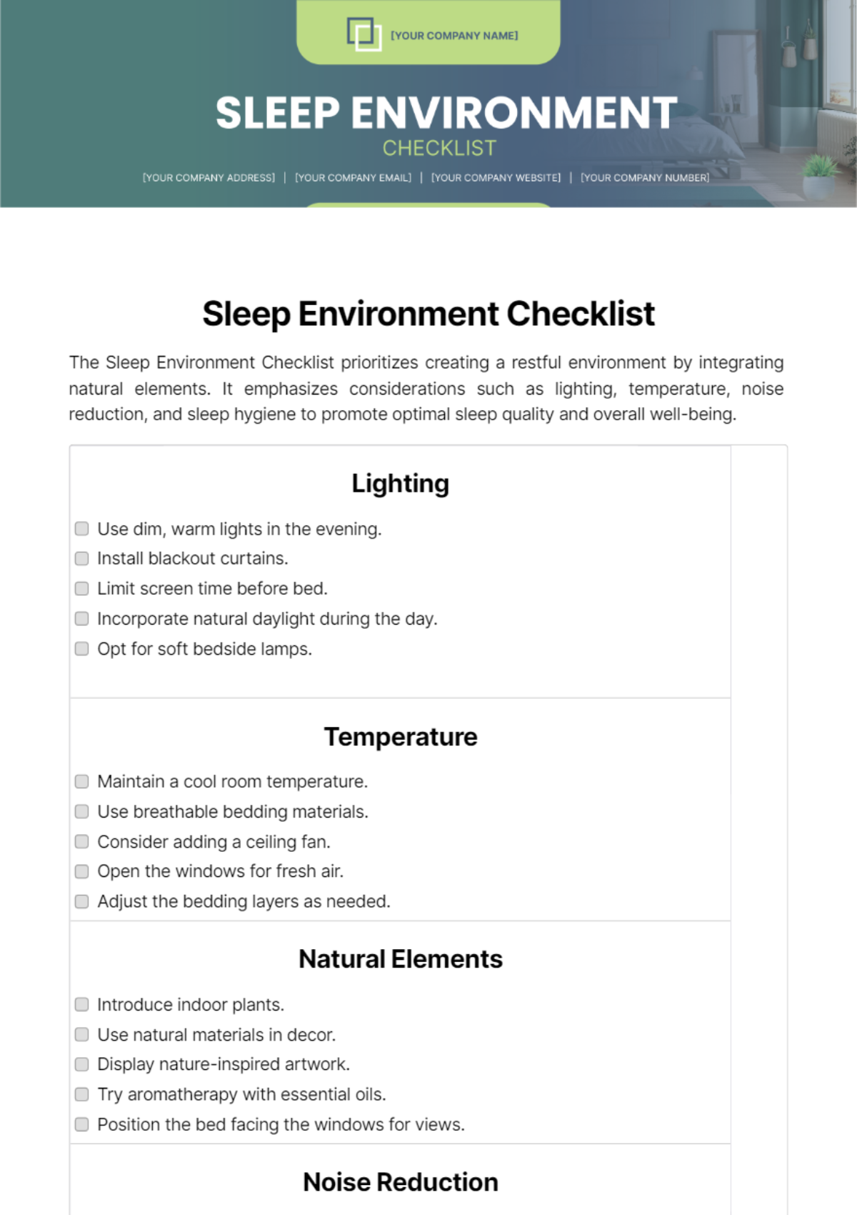 Sleep Environment Checklist Template