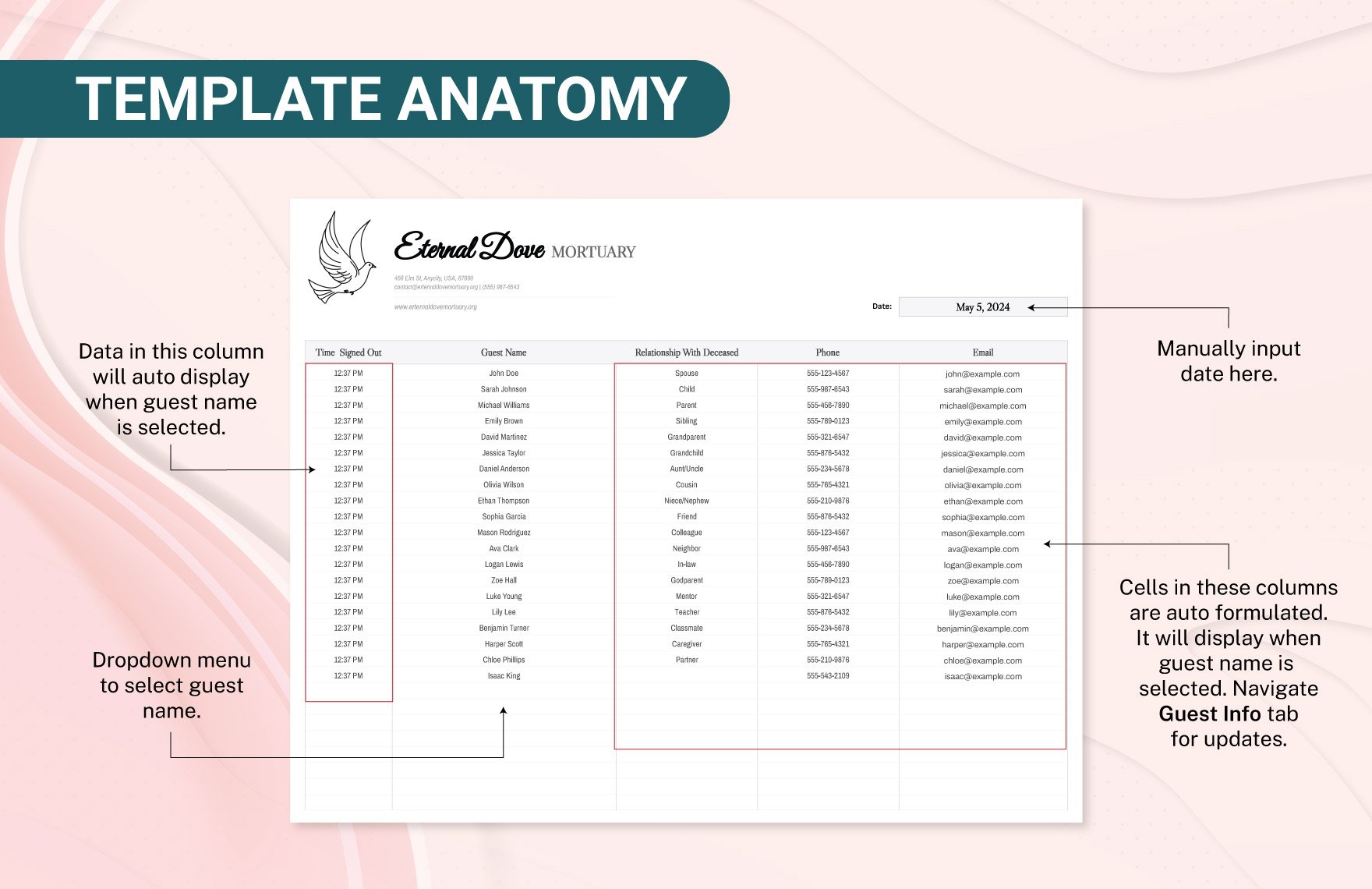 Funeral Guest Sign Out Sheet Template