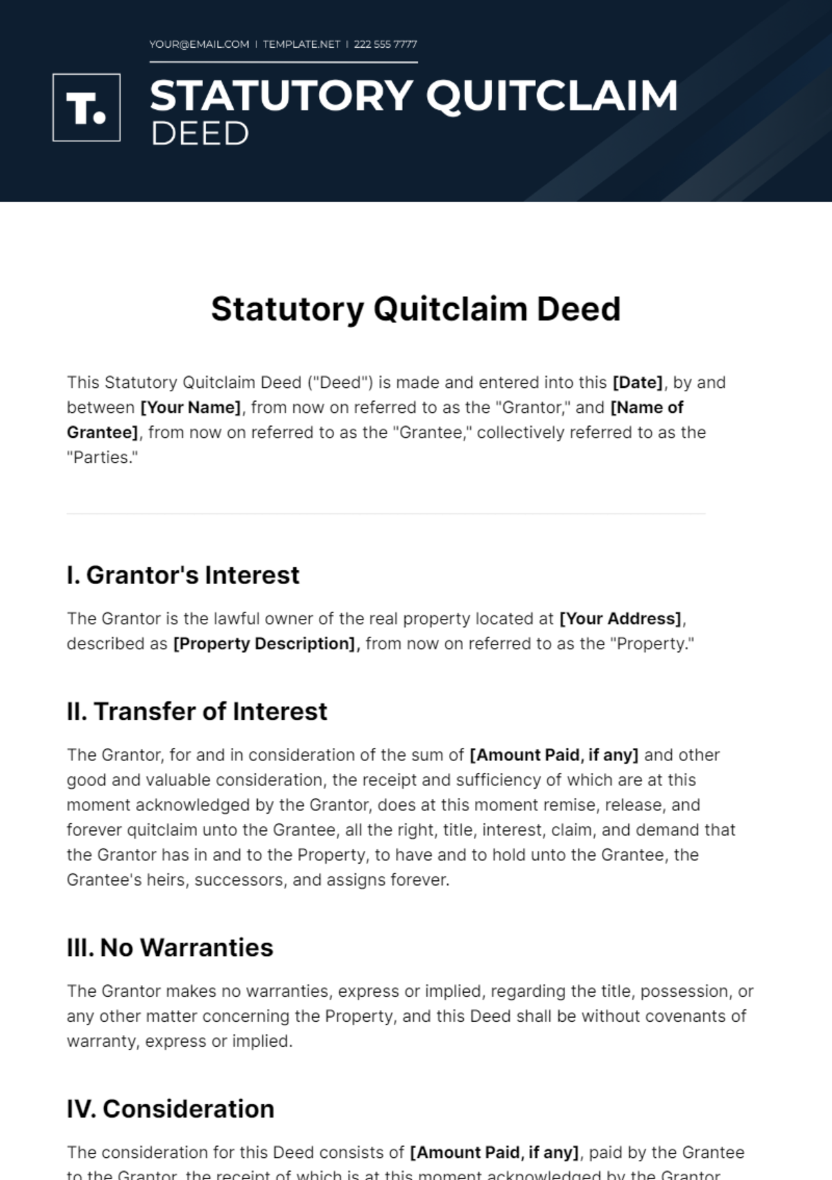 Statutory Quitclaim Deed Template - Edit Online & Download