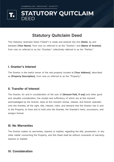 Free Statutory Quitclaim Deed Template to Edit Online