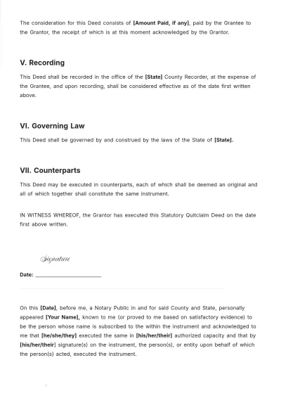 Free Statutory Quitclaim Deed Template to Edit Online
