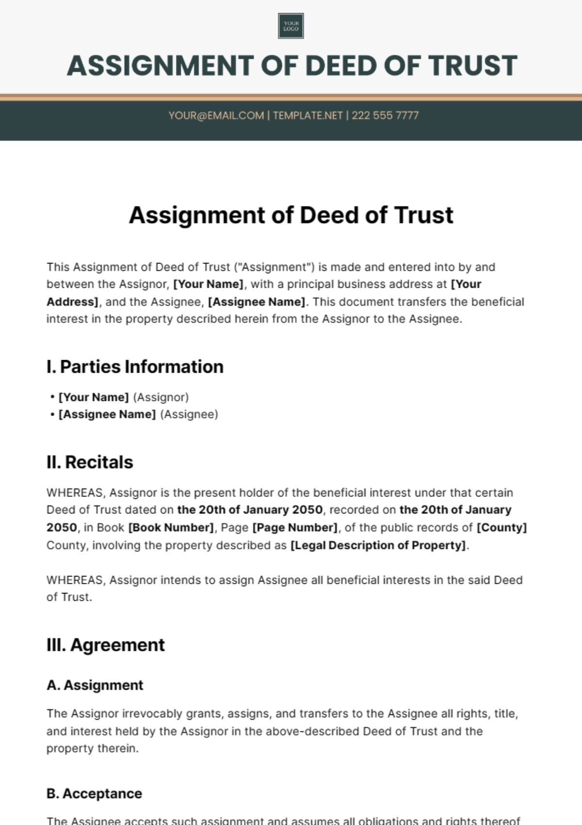 Free Assignment of Deed of Trust Template
