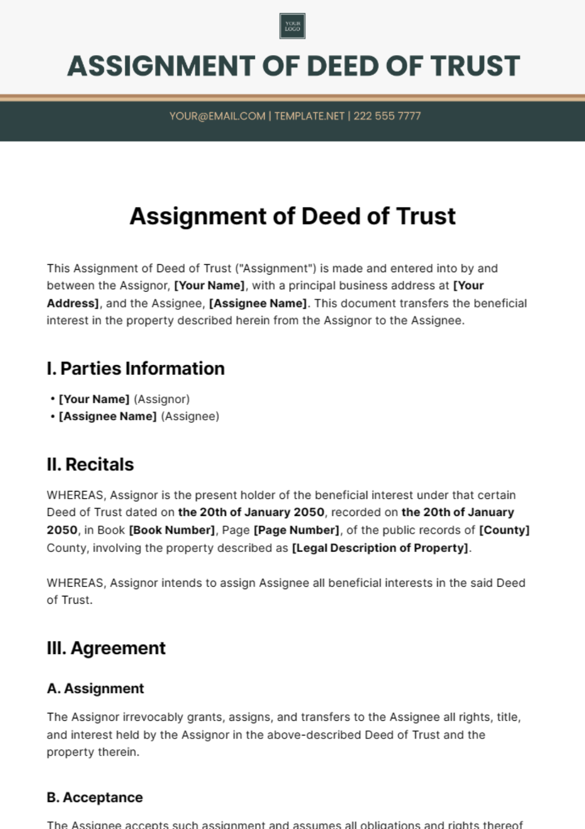 Assignment of Deed of Trust Template - Edit Online & Download