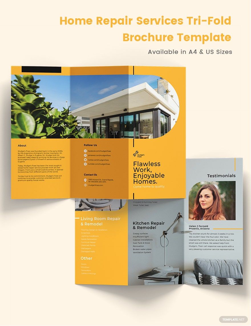 Free Home Repair Services Tri-Fold Brochure Template