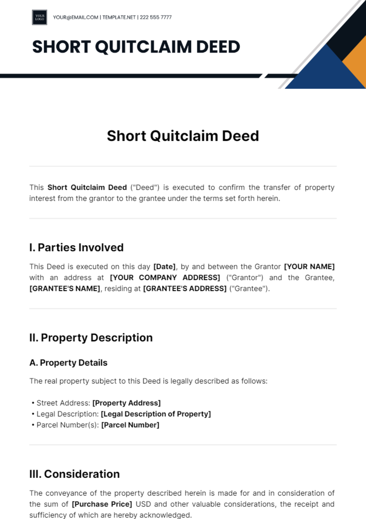 Short Quitclaim Deed Template - Edit Online & Download