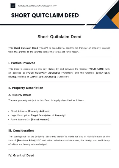 Free Short Quitclaim Deed Template to Edit Online