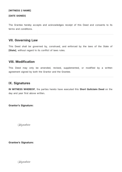 Free Short Quitclaim Deed Template to Edit Online