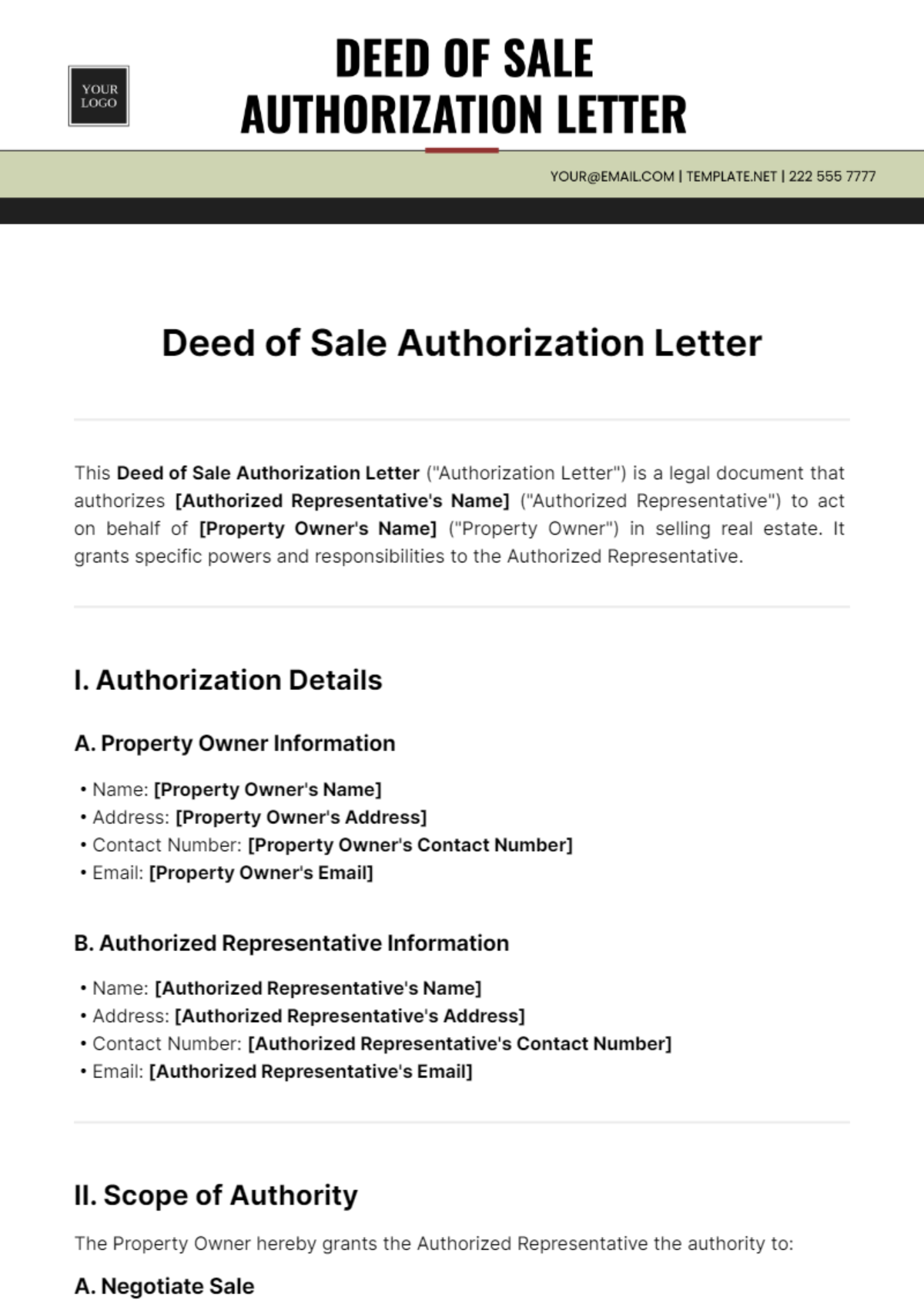 Free Deed of Sale Authorization Letter Template - Edit Online ...