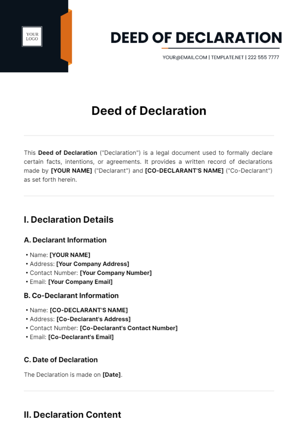 Deed of Declaration Template - Edit Online & Download