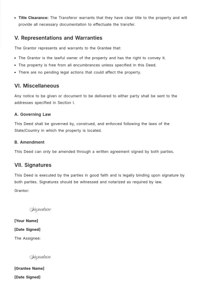 Free Editable Real Estate Deed Template to Edit Online