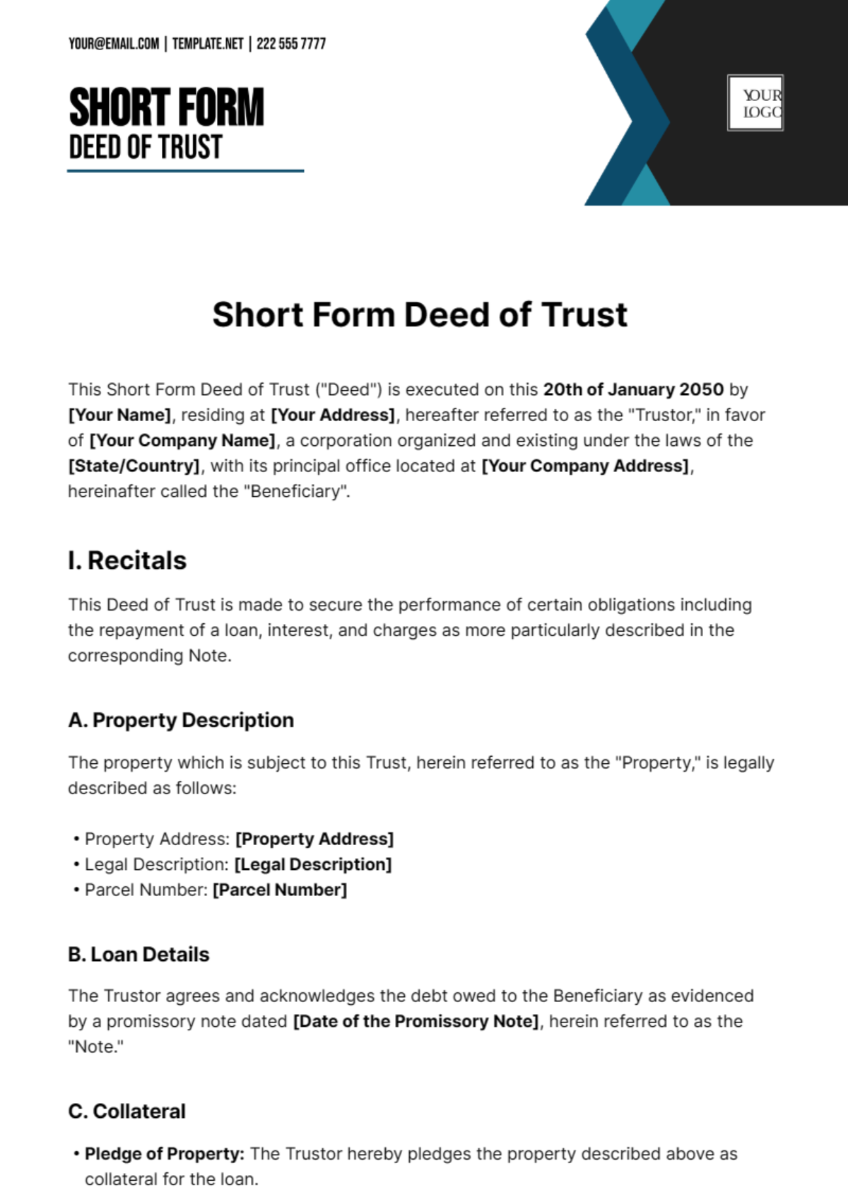 Short Form Deed of Trust Template - Edit Online & Download