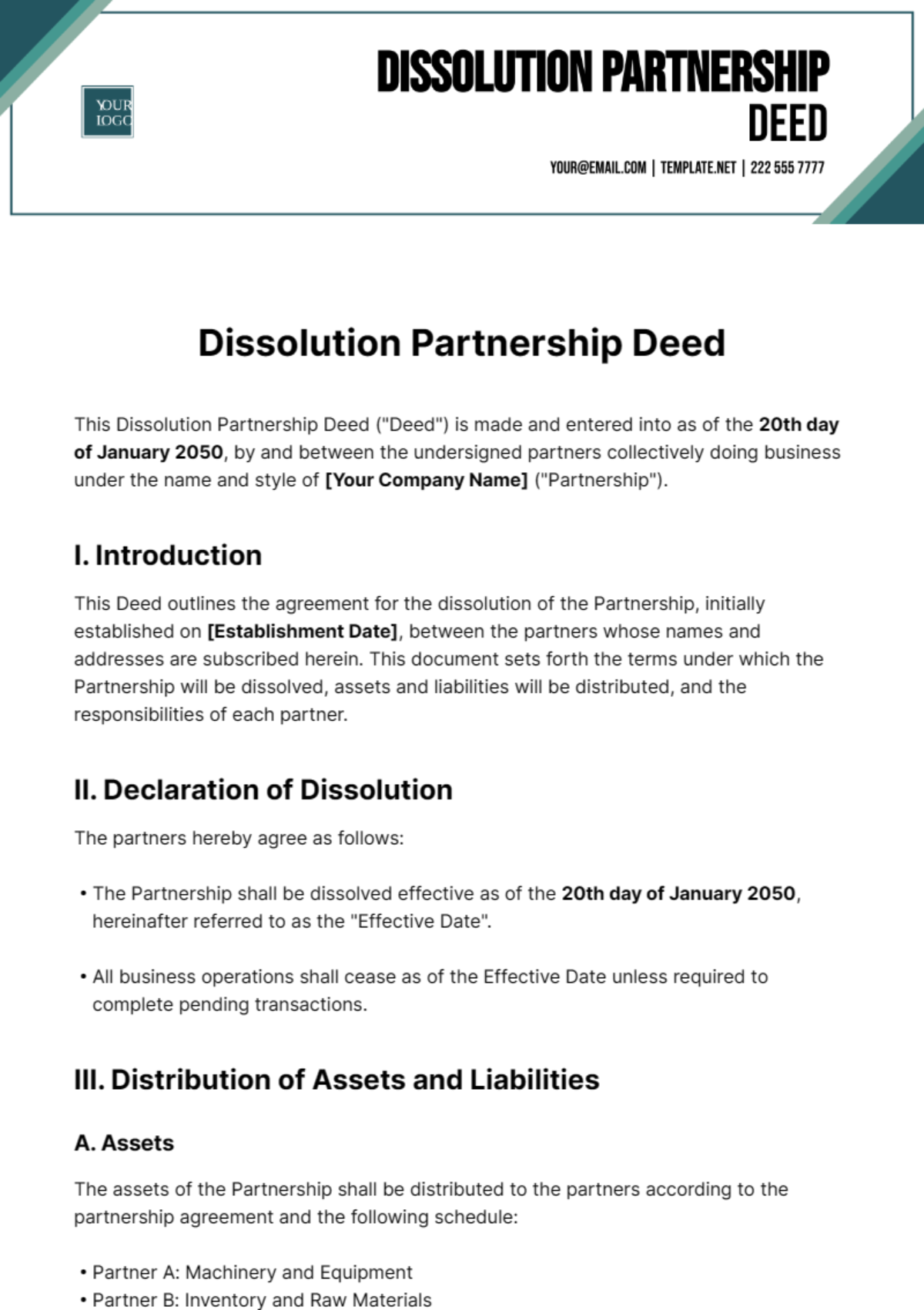 Dissolution Partnership Deed Template - Edit Online & Download