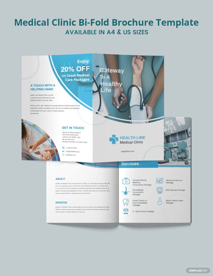 Medical Clinic Bi-Fold Brochure Template in Word, Google Docs, Illustrator, PSD, Apple Pages, Publisher
