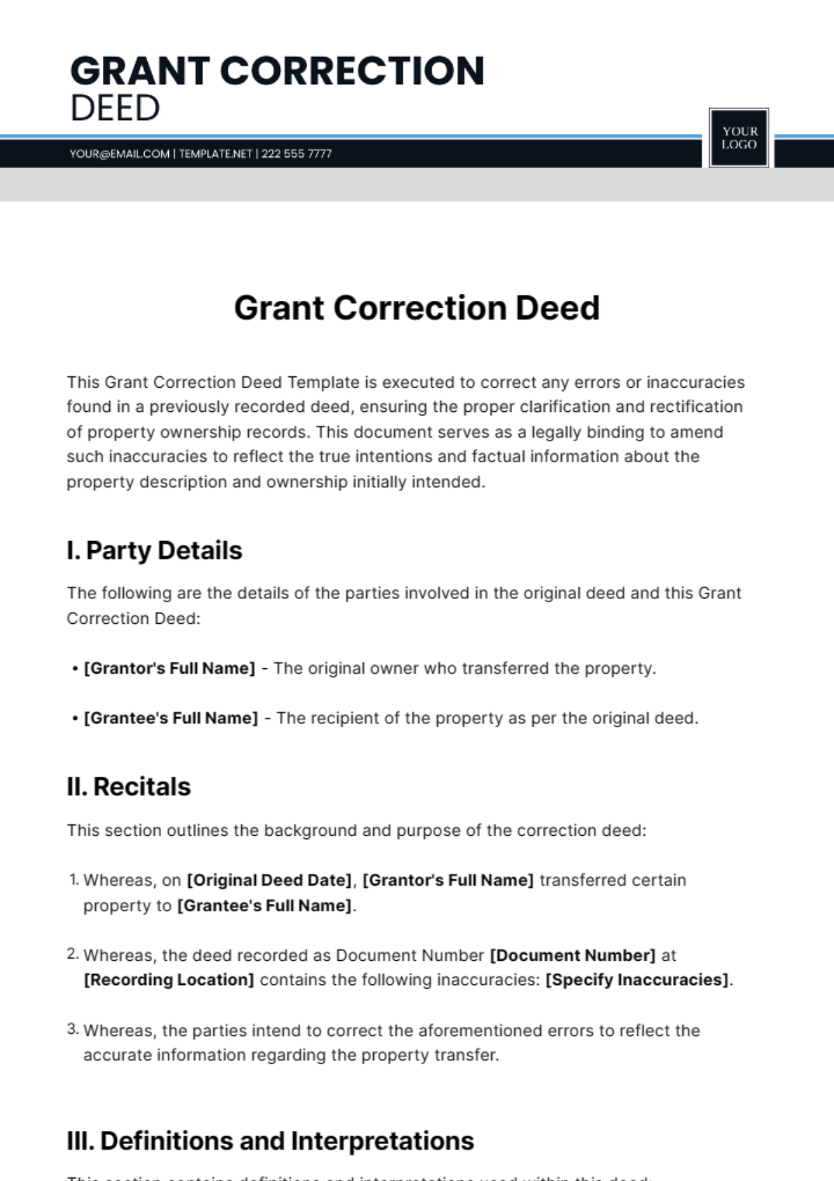 Grant Correction Deed Template - Edit Online & Download