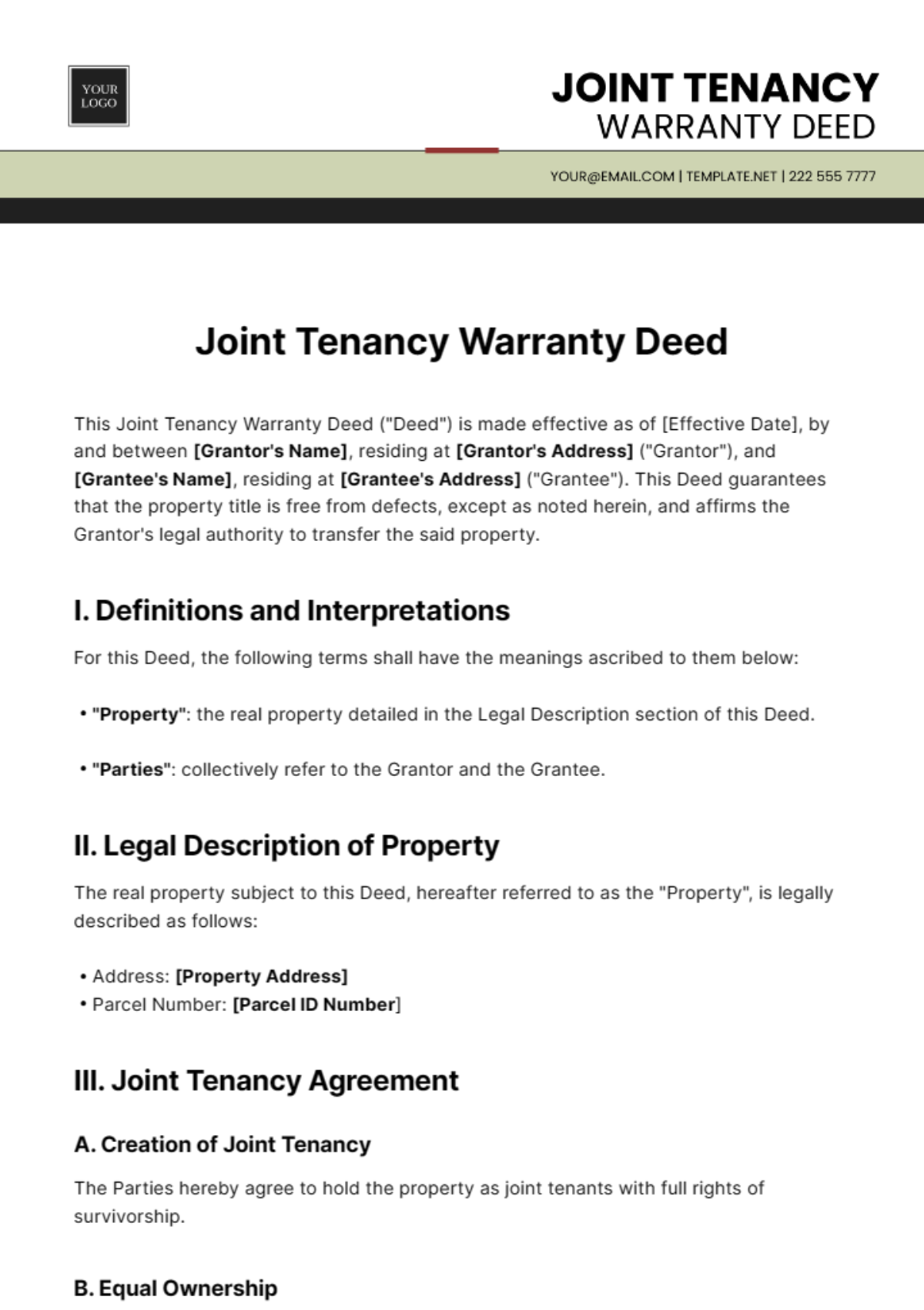 Joint Tenancy Warranty Deed Template - Edit Online & Download