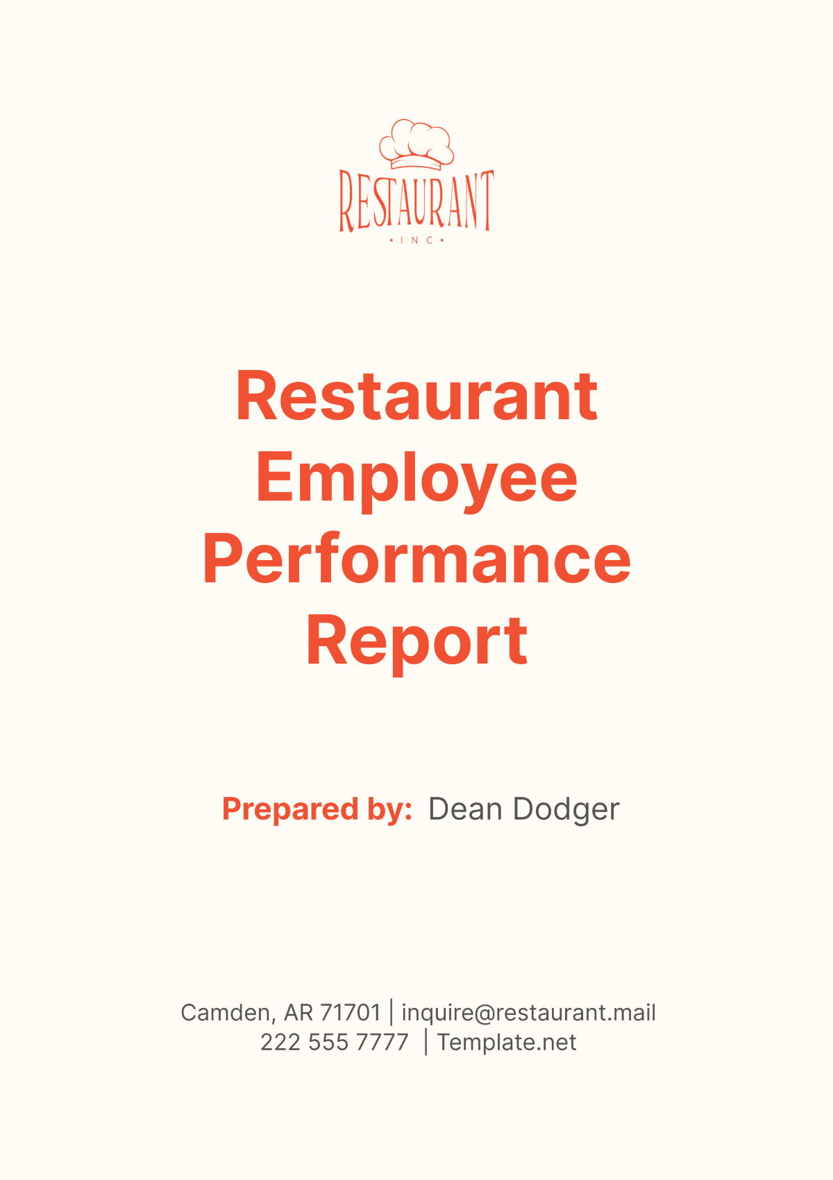 Restaurant Employee Performance Report Template - Edit Online & Download