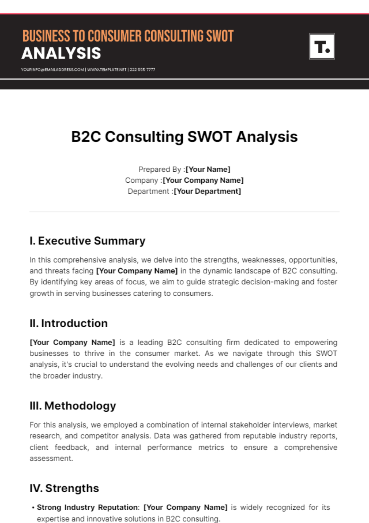 B2C Consulting SWOT Analysis Template - Edit Online & Download