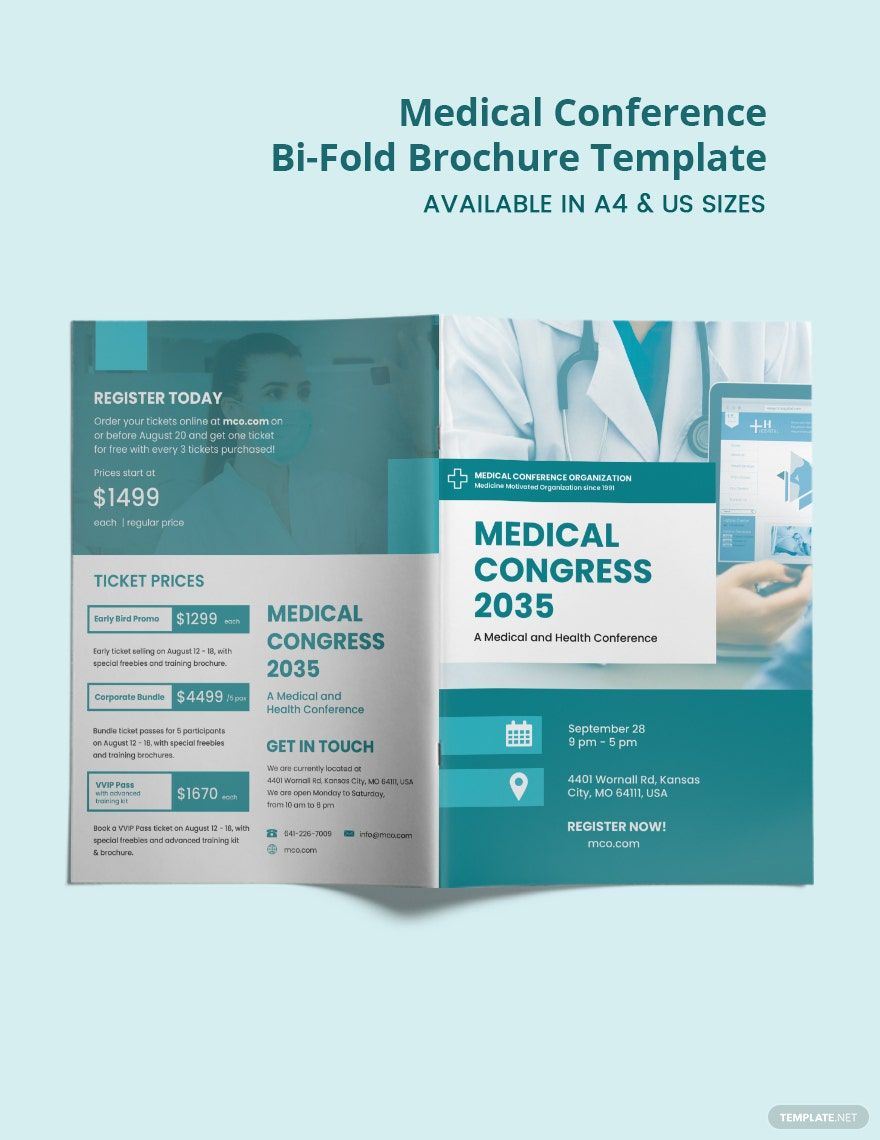 Medical Conference Bi-Fold Brochure Template in Word, Google Docs, Illustrator, PSD, Apple Pages, Publisher