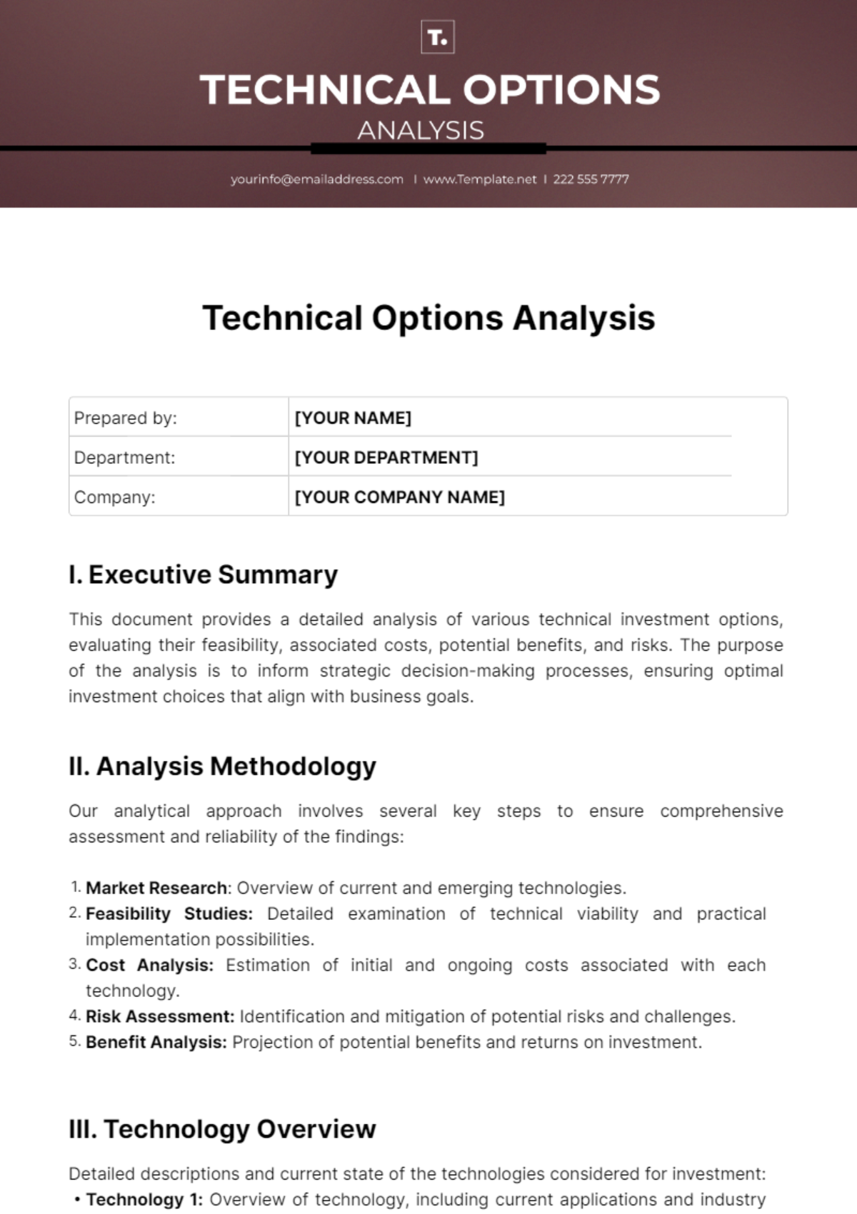 Technical Options Analysis Template - Edit Online & Download