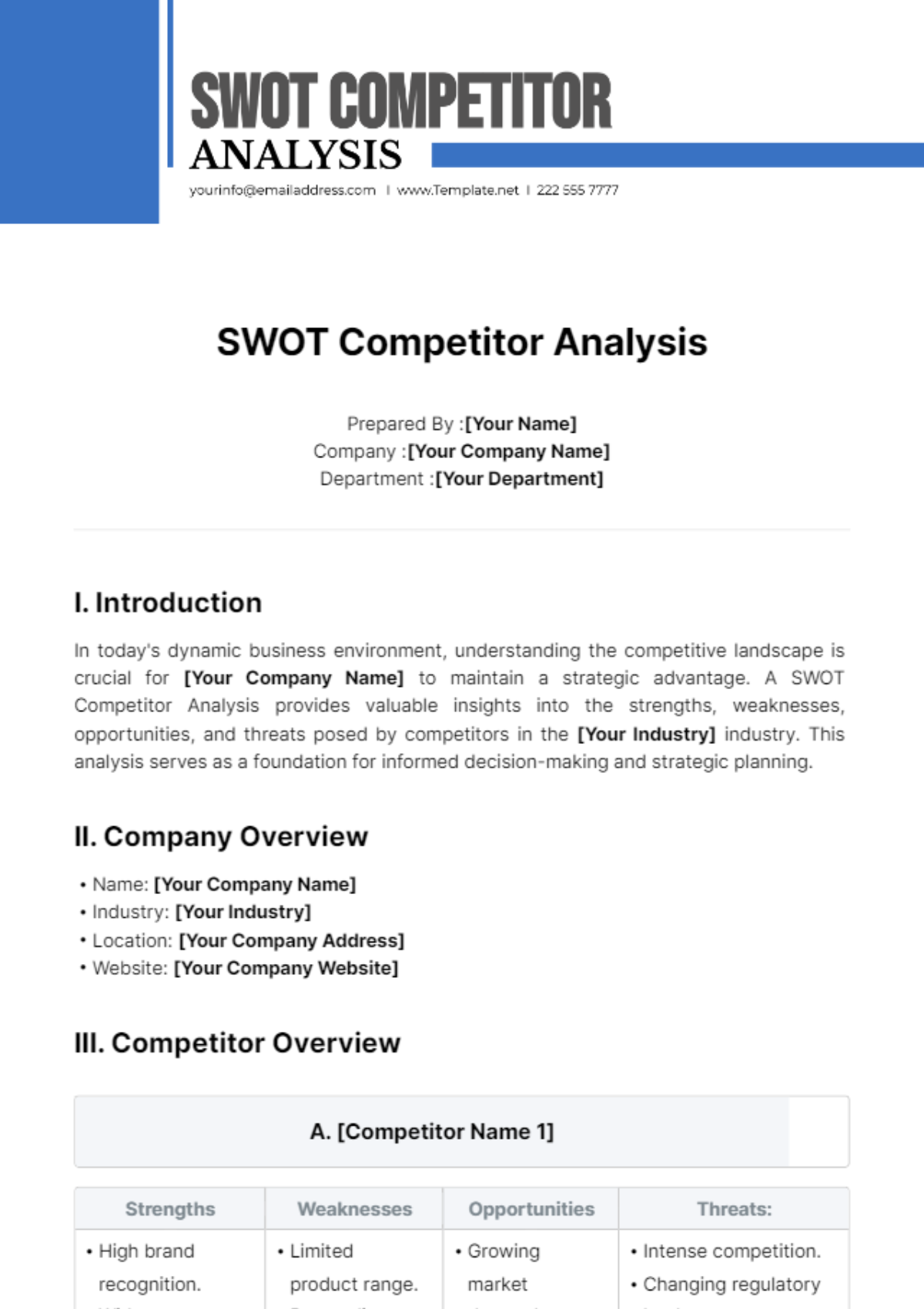 SWOT Competitor Analysis Template - Edit Online & Download