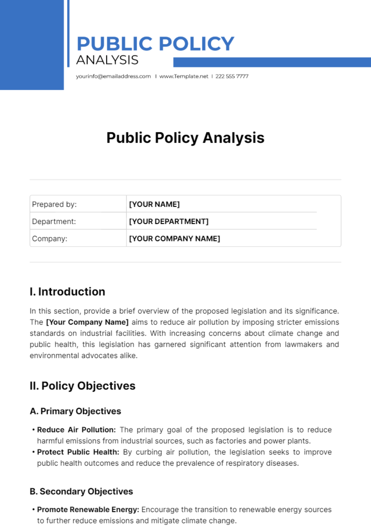 Public Policy Analysis Template - Edit Online & Download