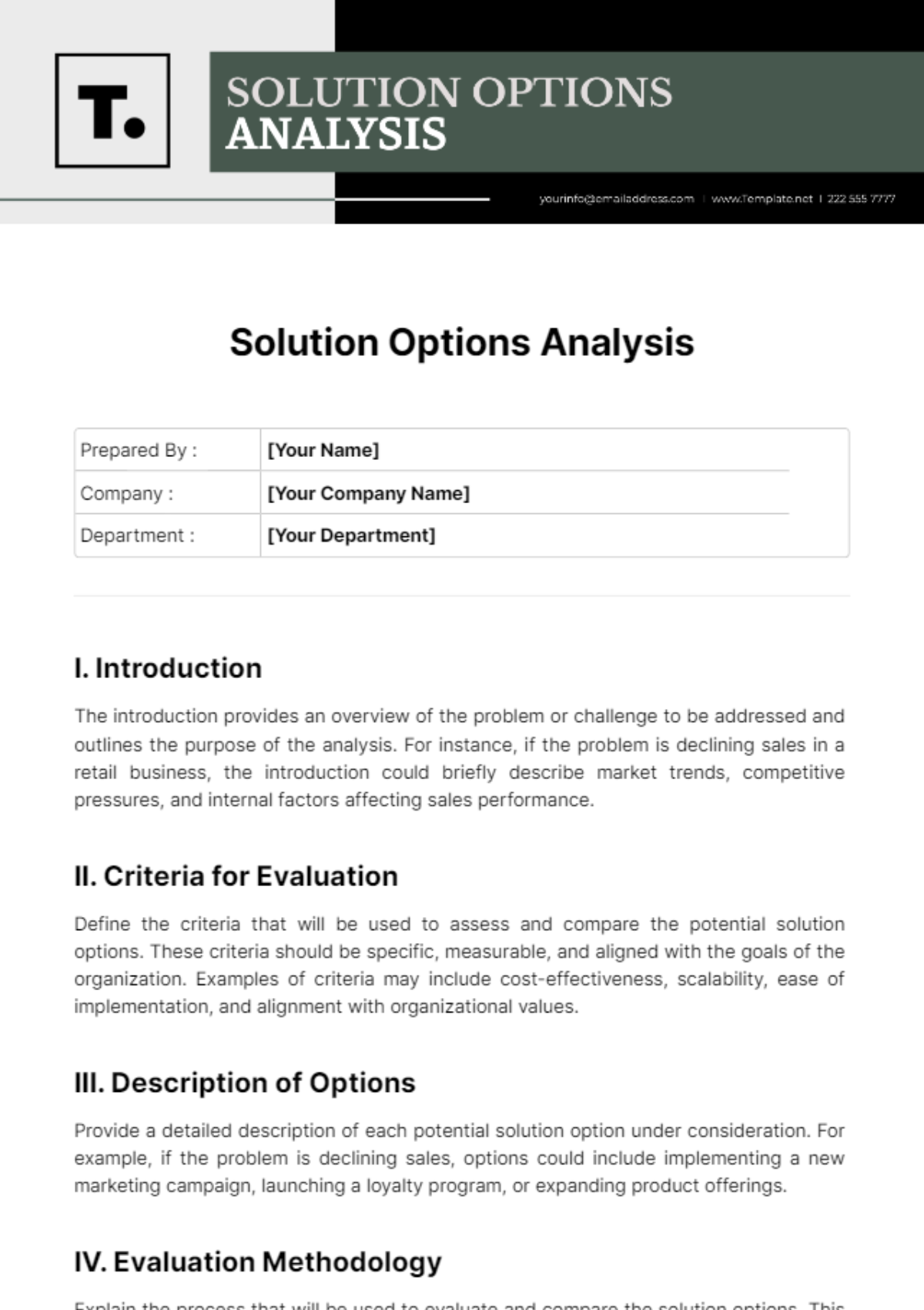 Solution Options Analysis Template - Edit Online & Download