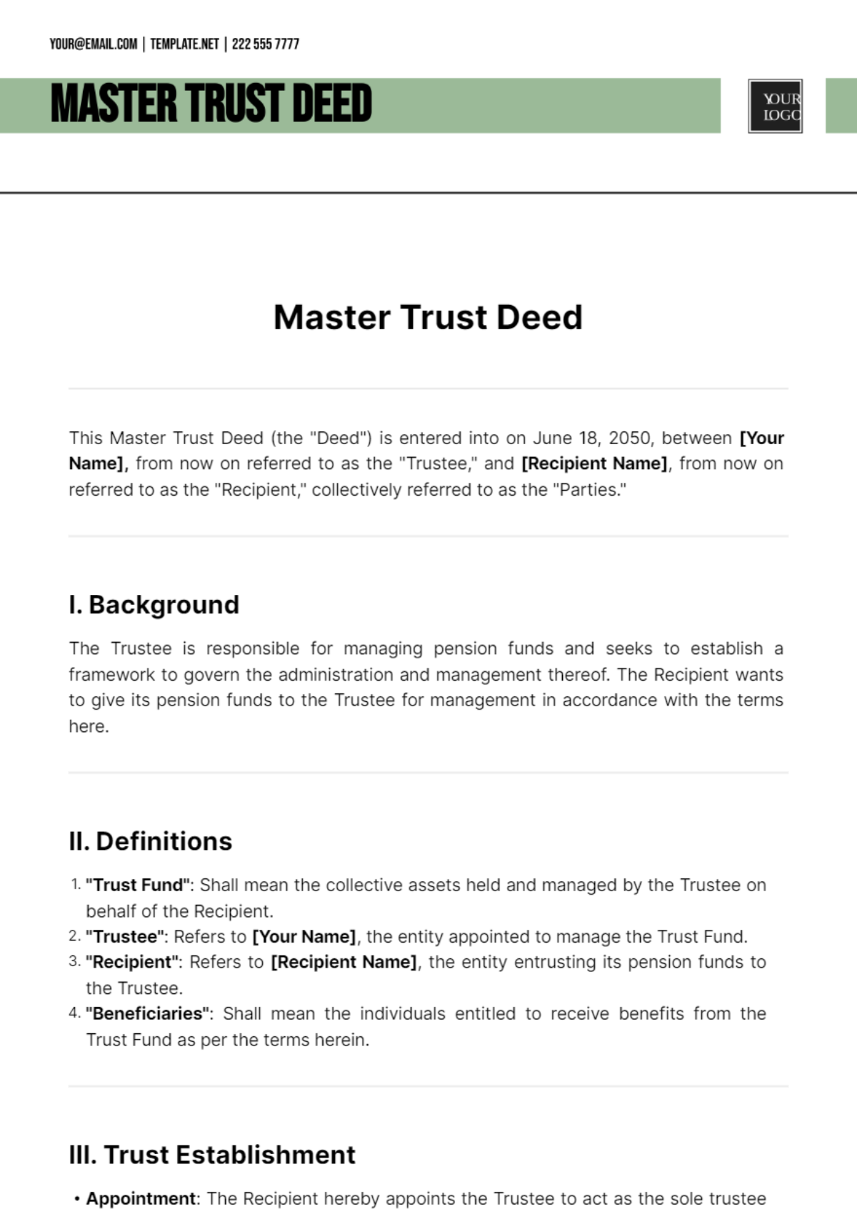 Master Trust Deed Template - Edit Online & Download