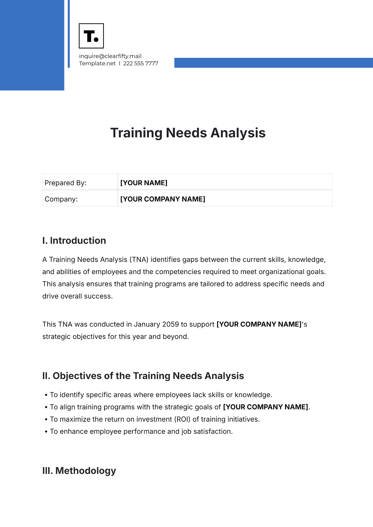 Free Training Needs Analysis Template