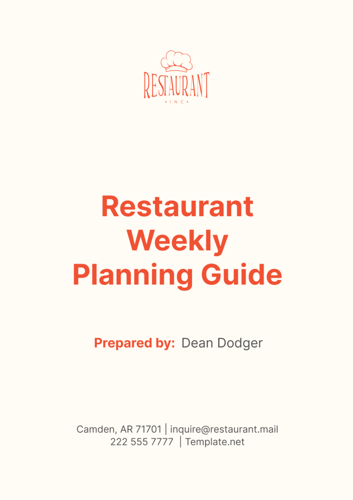 Free Restaurant Weekly Planning Guide Template