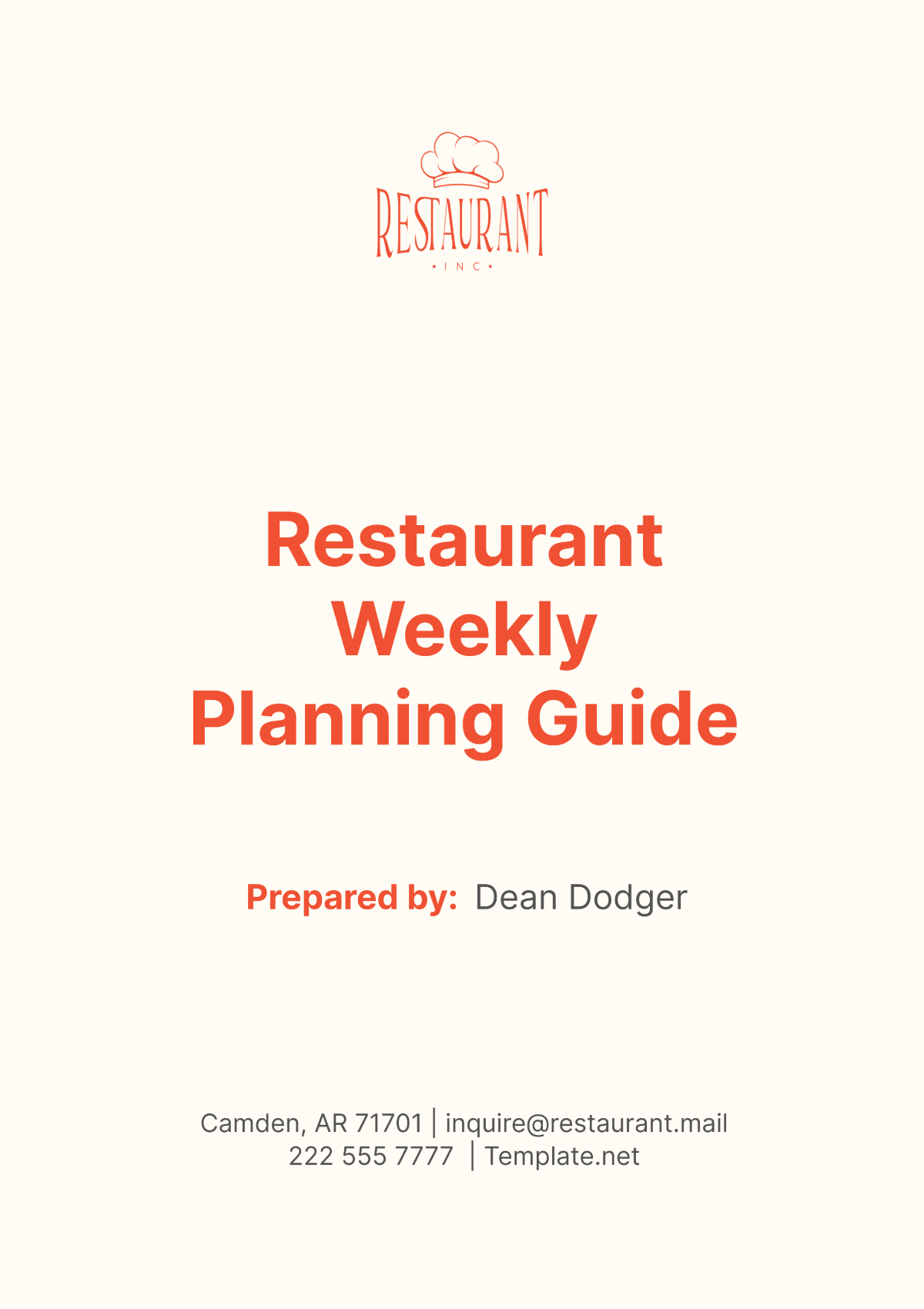 Restaurant Weekly Planning Guide Template - Edit Online & Download