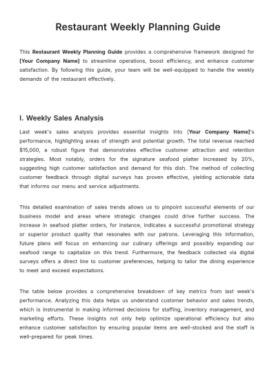 Free Restaurant Weekly Planning Guide Template to Edit Online
