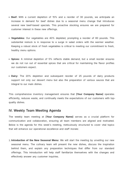 Free Restaurant Weekly Planning Guide Template to Edit Online