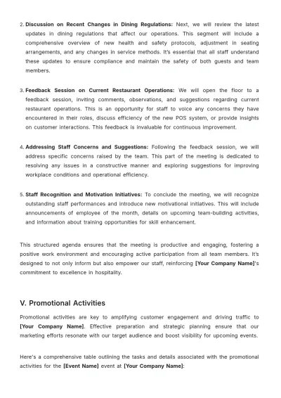 Free Restaurant Weekly Planning Guide Template to Edit Online