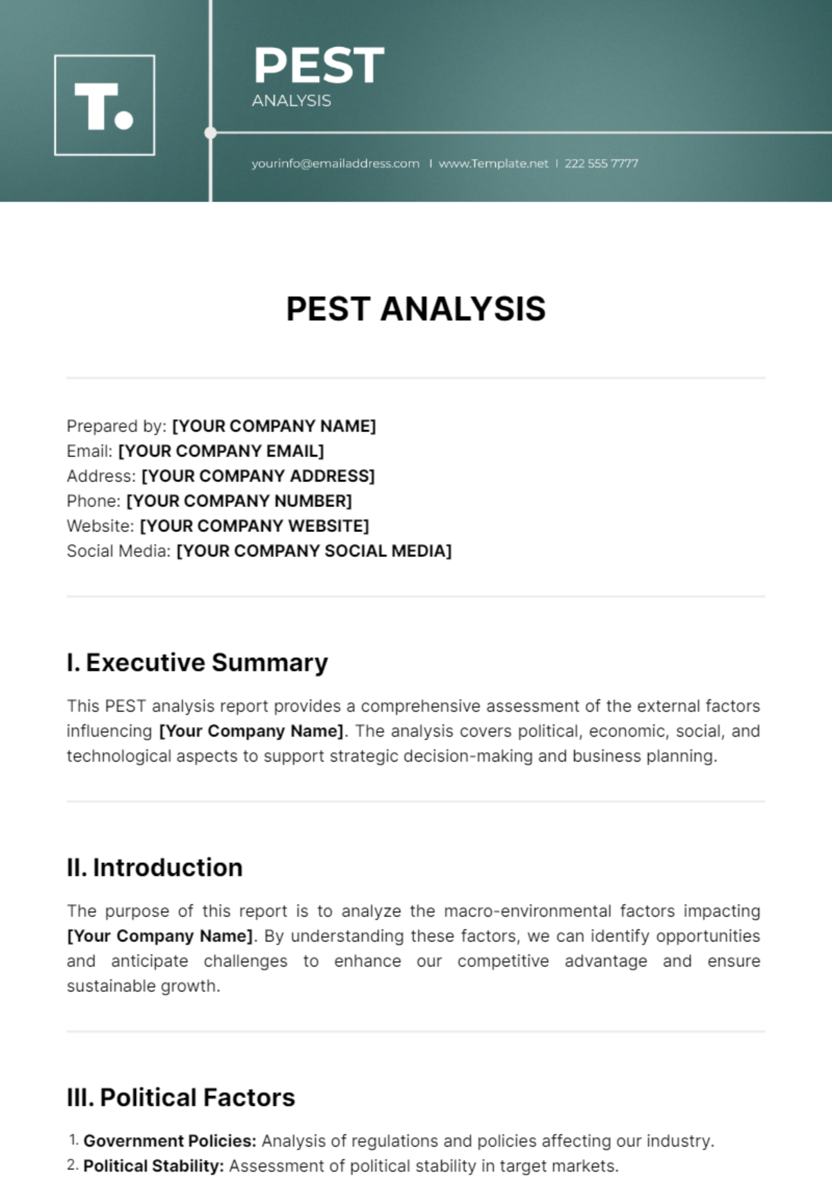 Pest Analysis Template