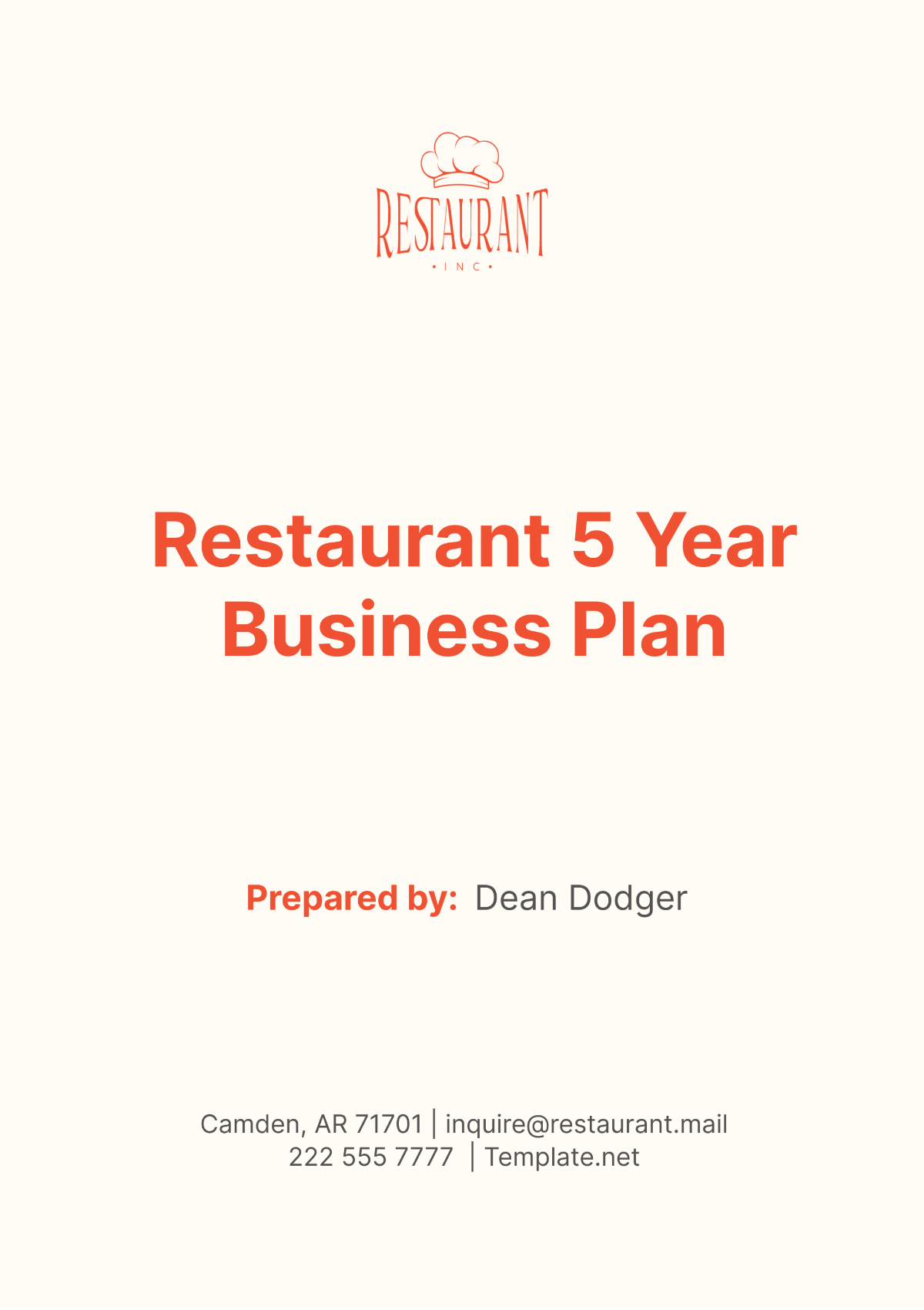 Restaurant 5 Year Business Plan Template - Edit Online & Download