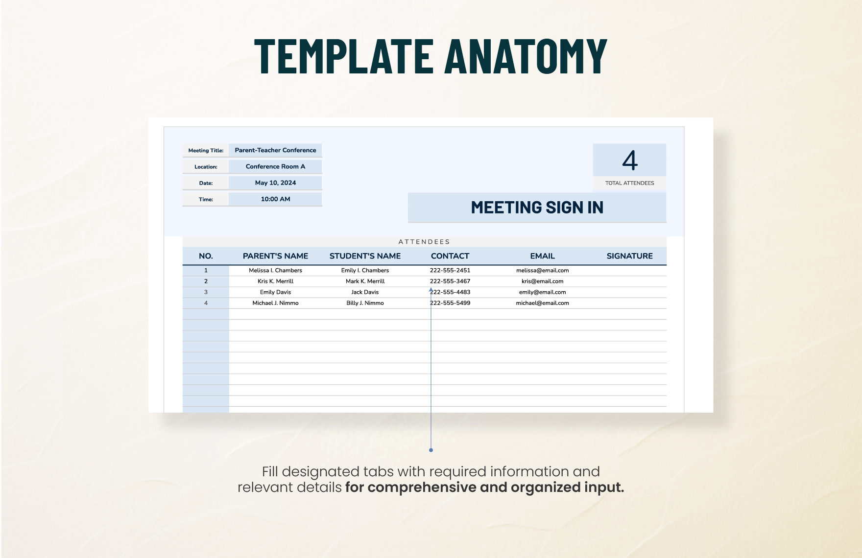 Parents School Meeting Sign in Sheet Template