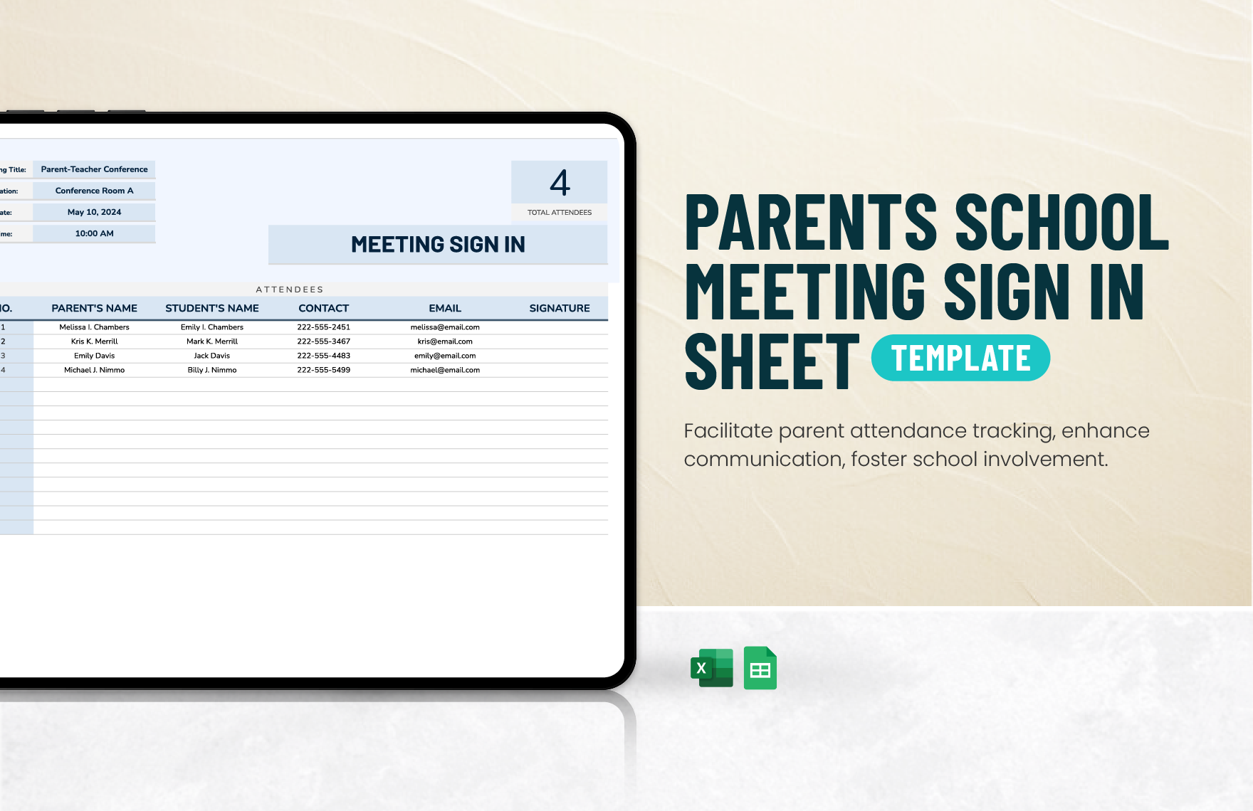 Parents School Meeting Sign in Sheet Template in Excel, Google Sheets - Download | Template.net