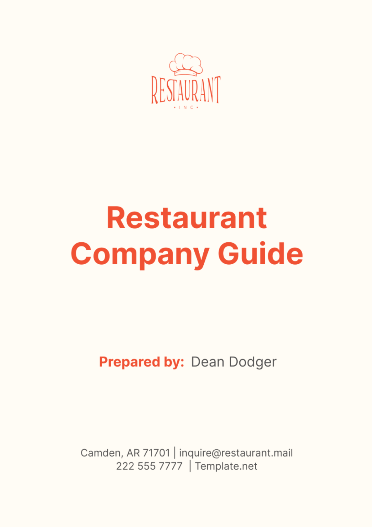 Free Restaurant Company Guide Template