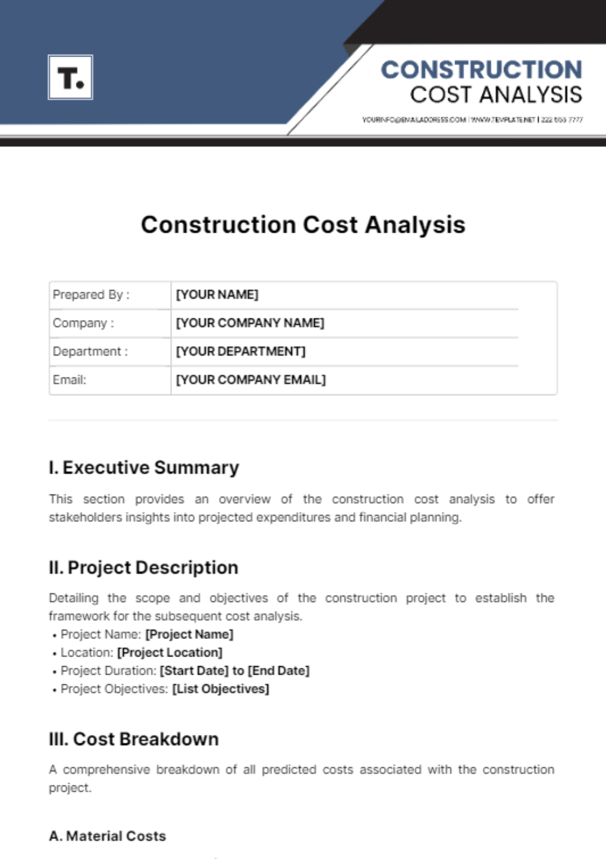 Construction Cost Analysis Template - Edit Online & Download