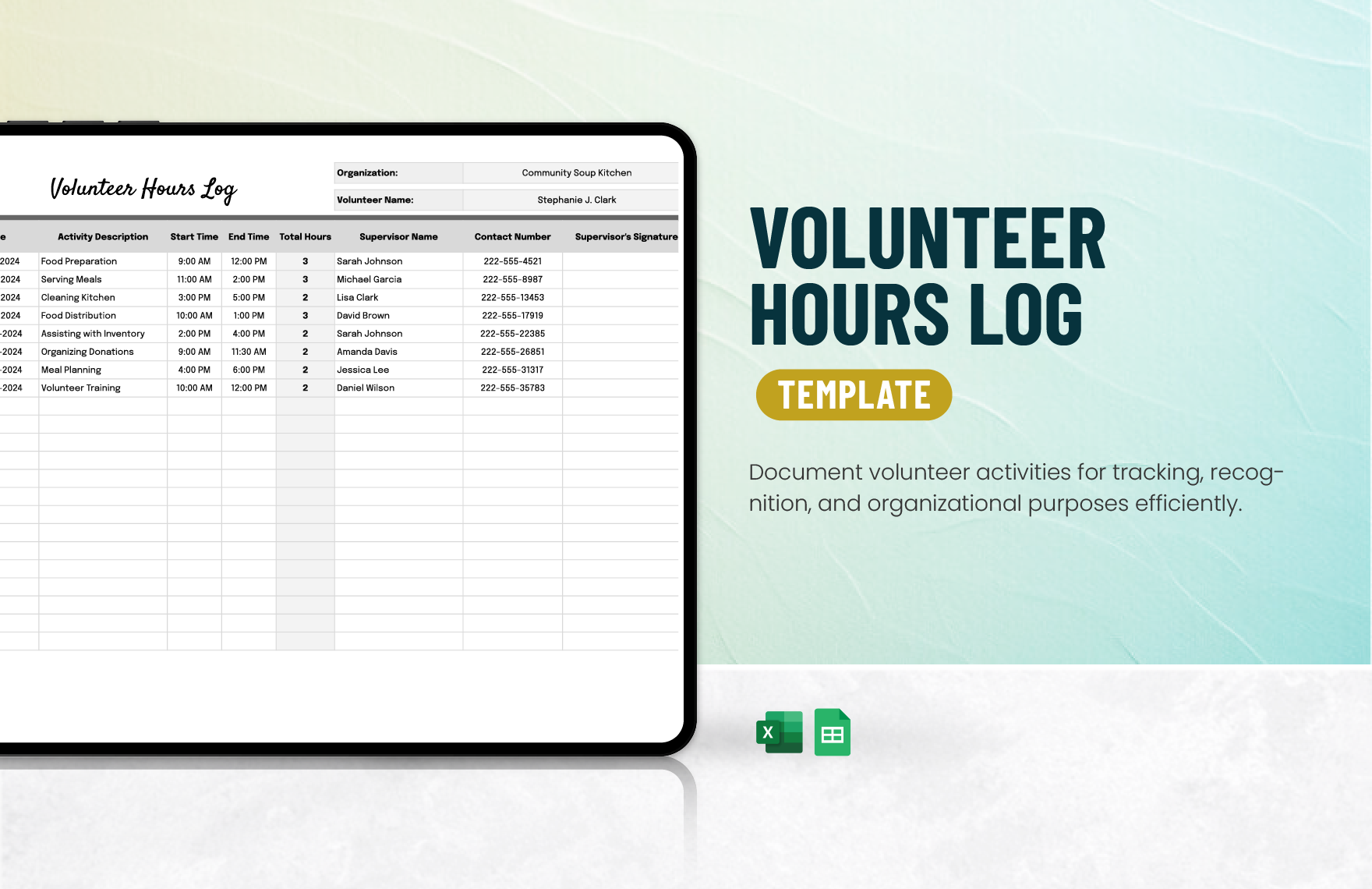 Free Volunteer Hours Log Template in Excel, Google Sheets