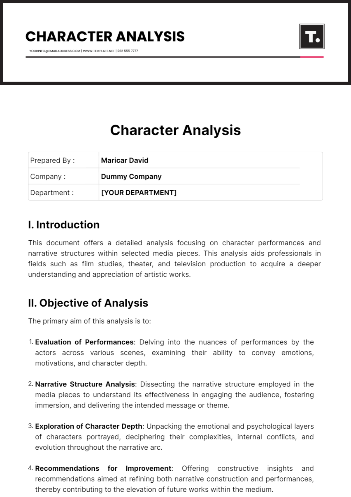 Character Analysis Template - Edit Online & Download