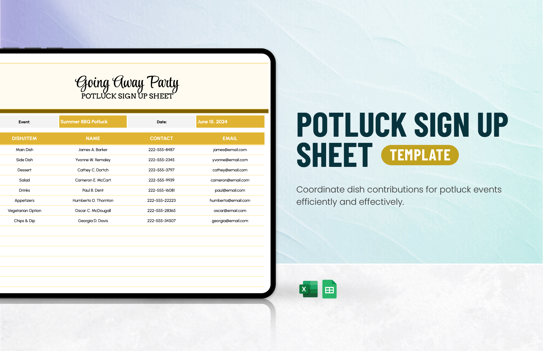 Free Potluck Sign Up Sheet Template in Excel, Google Sheets