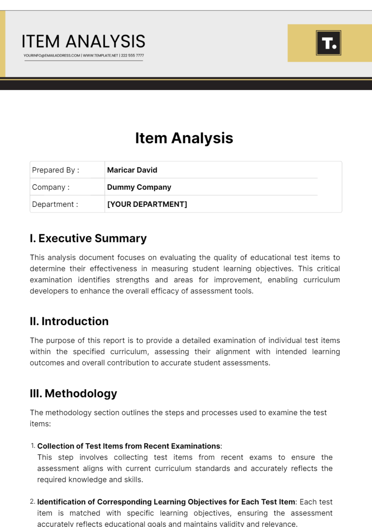 Item Analysis Template - Edit Online & Download