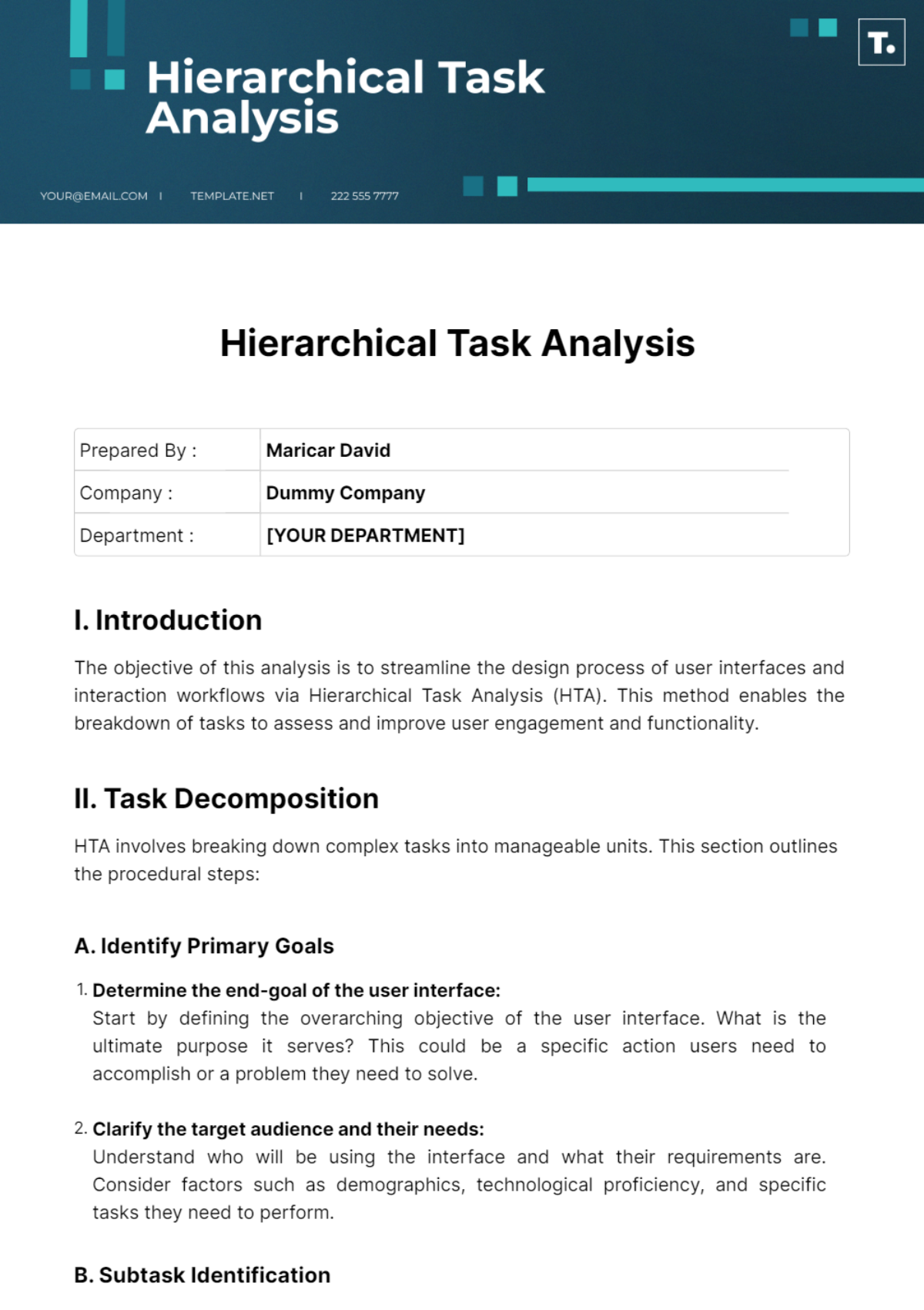 Hierarchical Task Analysis Template