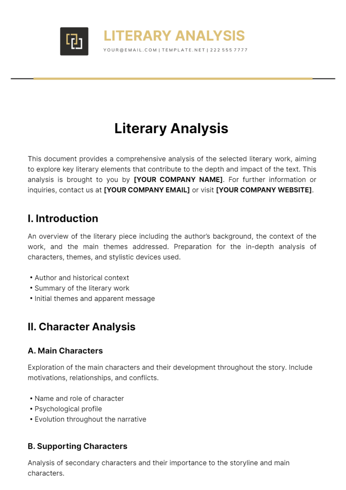 Literary Analysis Template - Edit Online & Download