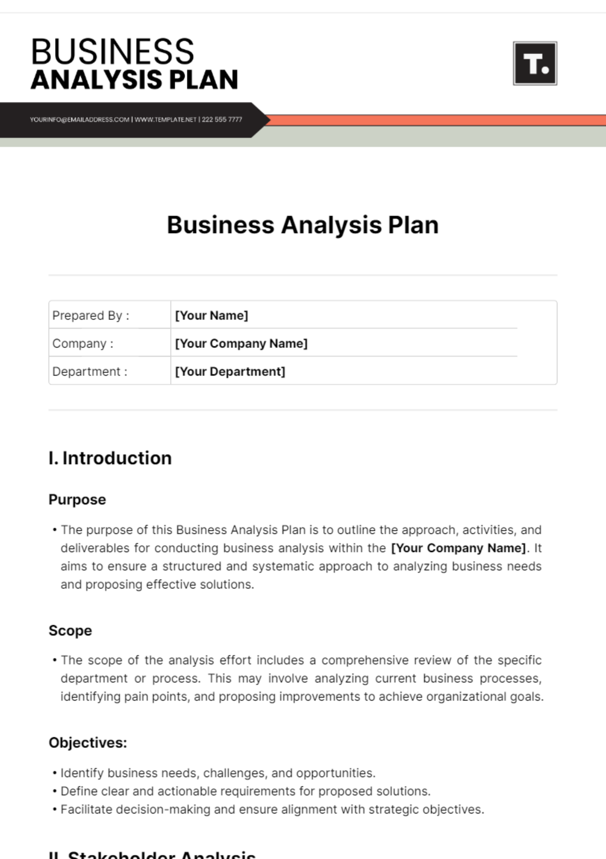 Free Business Analysis Plan Template - Edit Online & Download ...