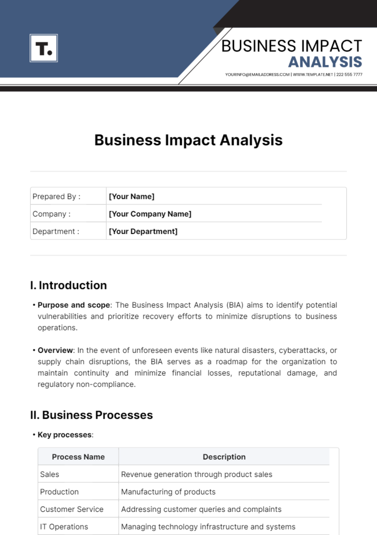 Business Impact Analysis Template - Edit Online & Download Example ...