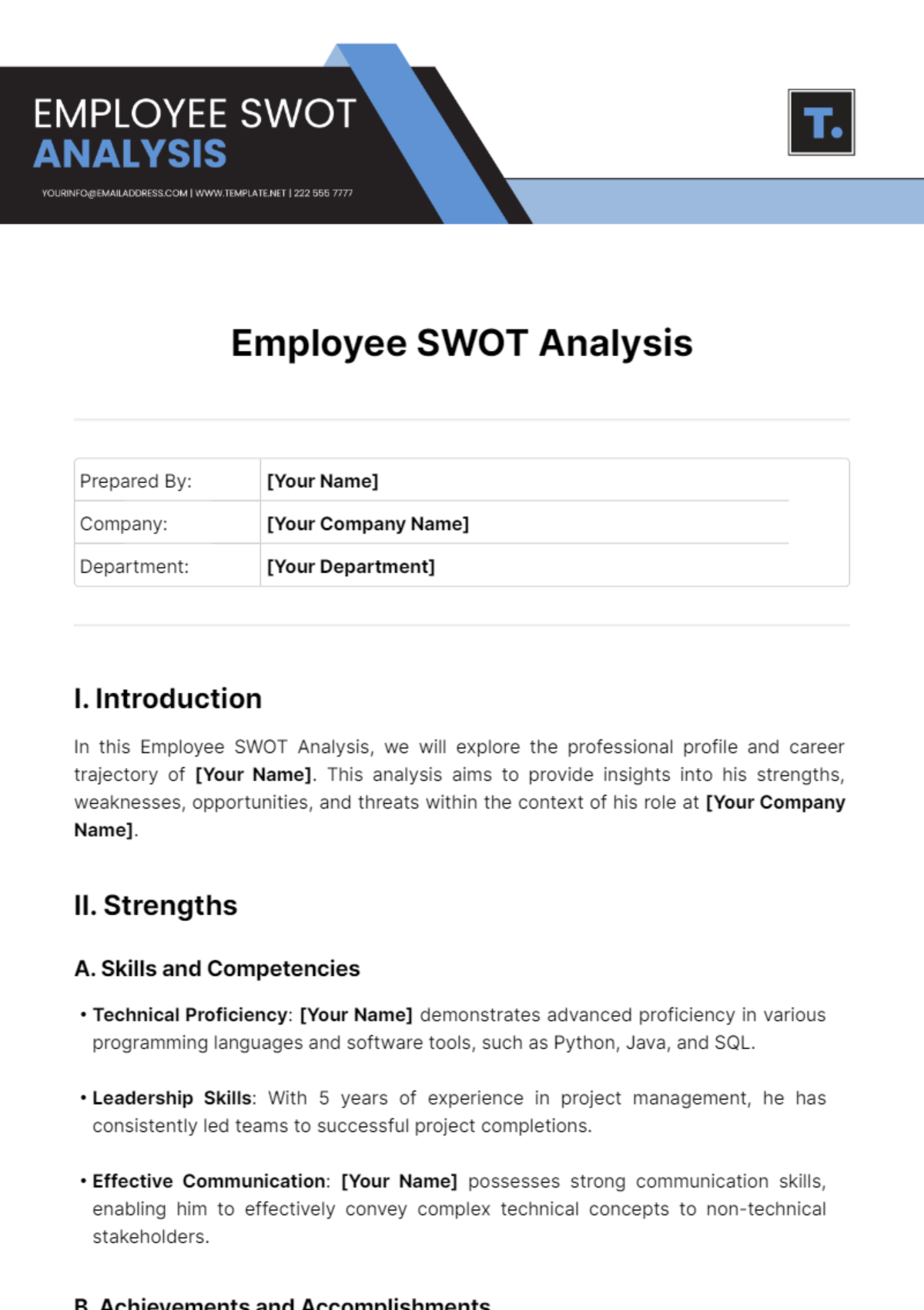 Employee SWOT Analysis Template - Edit Online & Download