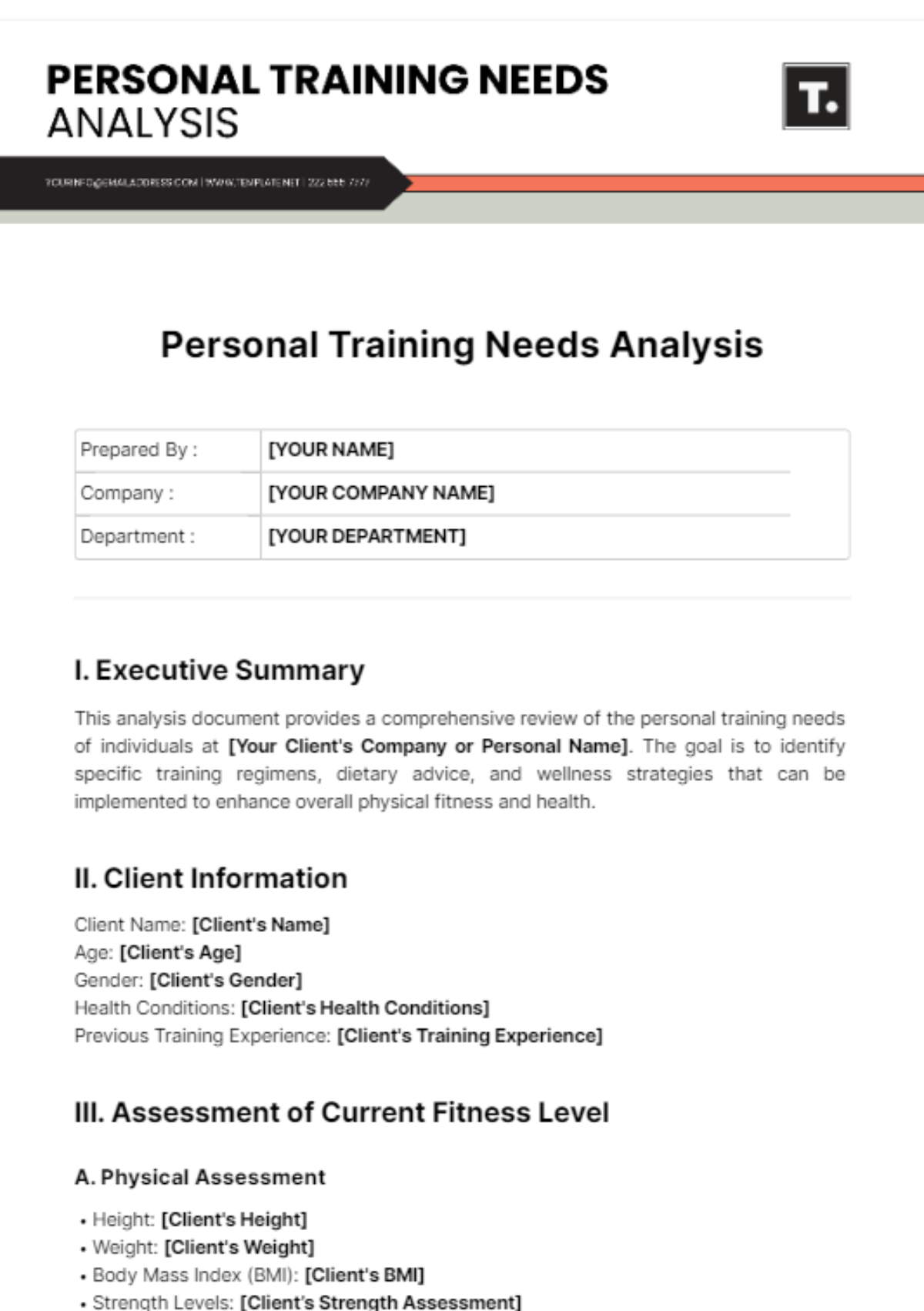 Personal Training Needs Analysis Template - Edit Online & Download